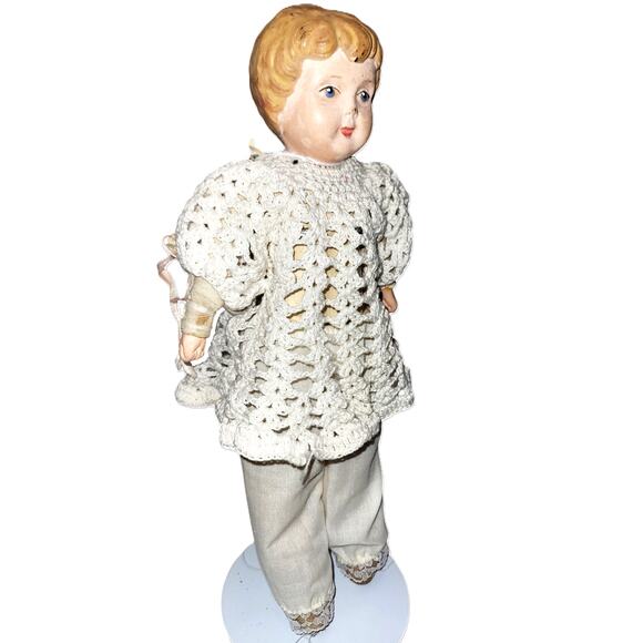 Early 1900s Antique 12” Minerva Tin Head Doll w/Jointed Kid Leather Body German - Picture 10 of 13